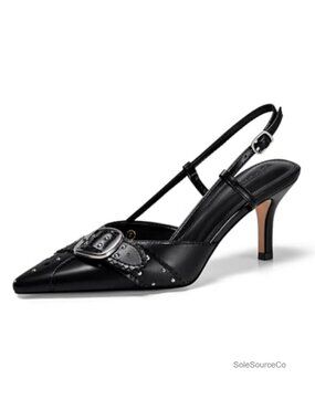 Coutgo Womens Slingback Kitten Heels Studded Pointed Toe Pumps